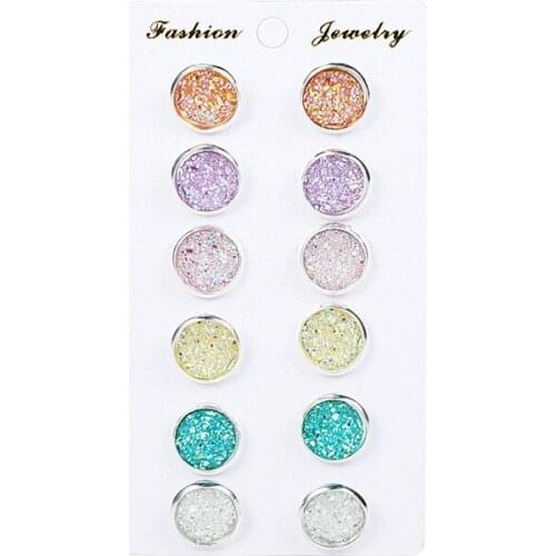 Simple Colorful Crystal Stud Earrings Set Round For Women Girl Stud Earrings Sets Wedding Jewelry Party Gift