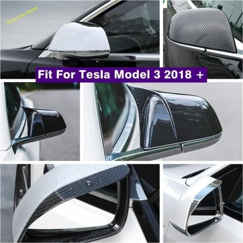 Rearview Mirror Rain Eyebrow Deflector Blades Protection Cover Trim Fit For Tesla Model 3 2018 - 2021 Chrome / Carbon Fiber Look