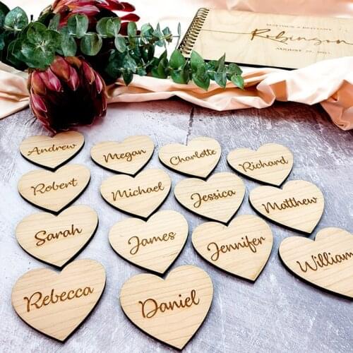 Personalised Name Heart Tag For Wedding Baby Shower Birthday Guest Gift,Wedding Place Name Sign Wood Wedding Party Table Decor