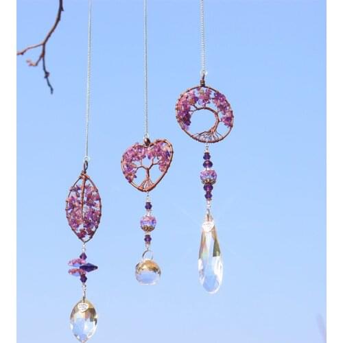 Hanging Purple Crystal Life Tree Stone Beads Prism Pendant Craft Chain Hanging Window Garden Wind Chimes Decoration