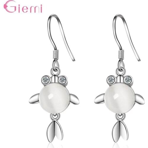 Simple New Moonstone Fish Drop Earring 925 Sterling Silver Earrings For Women Girl Cubic Zircon Fine Jewelry Ornament