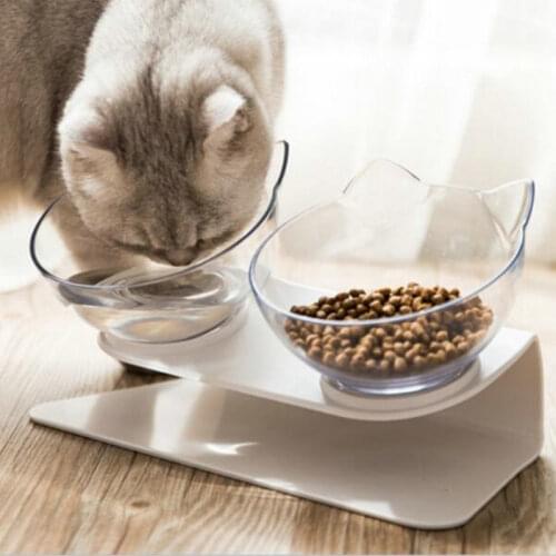 Explosive Cat Double Bowl Cat Bowl Dog Bowl Transparent AS Material Non-slip Food Bowl With Protection Cervical Transparent Cat