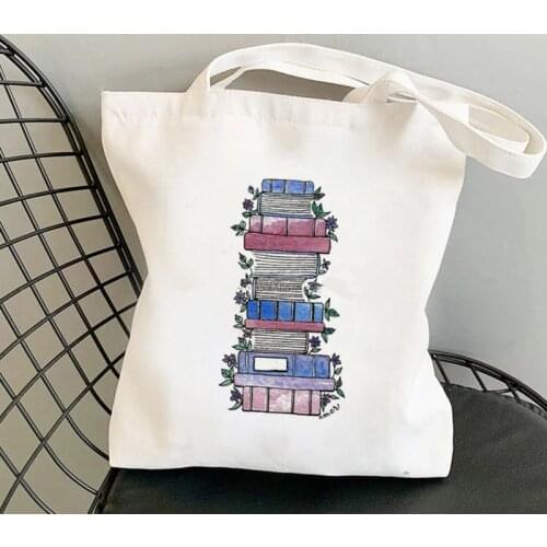 2021 Shopper Flowery Books Cartoons Printed Tote Bag women Harajuku shopper handbag girl Shoulder shopping bag Lady Canvas Bag