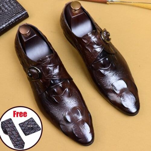 Phenkang mens formal shoes genuine leather oxford shoes for men black 2020 crocodile dress wedding shoes laces leather brogues