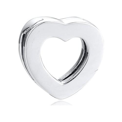 Logo Heart Clip Charm Sterling Silver Jewelry Fits Charm Silver Bracelets For Woman DIY Beads For Jewelry Making