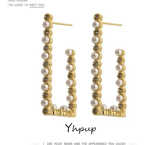 Yhpup Exquisite Simulated Pearls New Design Stud Earrings for Women High Quality Cubic Zirconia Earrings Jewelry Bijoux Femme