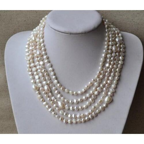 100 inches Long Pearl Jewellery,4-10mm White Color Freshwater Pearl Necklace,Baroque Pearl Jewelry,100% Real Pearls