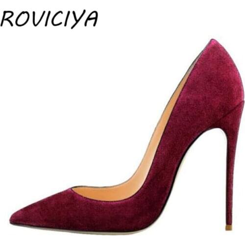 Wine Red 12 cm extreme high heels pointed toe shallow women shoes Women Pumps Wedding Party Woman Shoes RM003 ROVICIYA