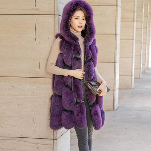 2020 Winter New Design Female Real Fox Fur Vest with Hood Womens Genuine Fur waistcoat Overcoat ladies' gilet