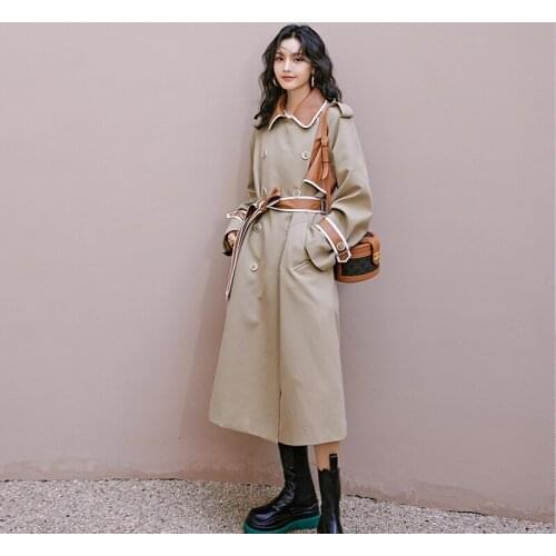 Korean Long Coat Women Trench Coat Spring 2021 Autumn WomenS Windbreaker Double Breasted Loose Overwear Newest Coat Female