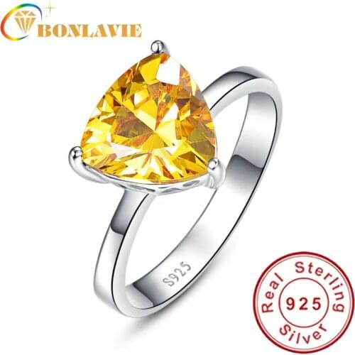 100% 925 Sterling Silver Natural Citrine Rings For Women Female Triangle Ring Finger Famous Original Jewelry Fine Jewelry