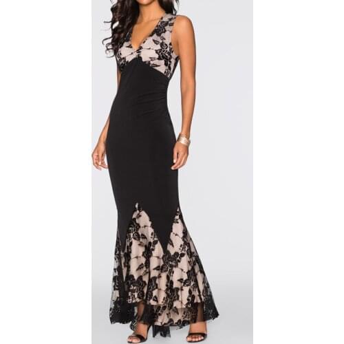 Womens Slim Print Fashion Sling Spaghetti Bodycon Lace Strappy Ladies Evening Party Maxi Dress Size S-XL V Neck 8817