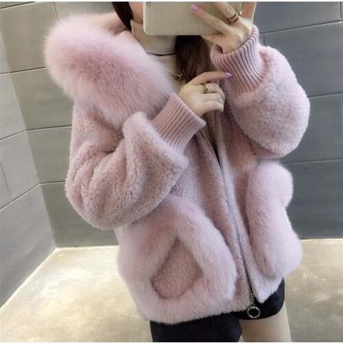 Womens Faux Fur Coat 2021 New Winter Warm Large Fake Fox Fur Collar Overcoat Female Elegant Streetwear Cashmere Outwear