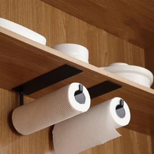 1Pc Kitchen Free Punch Self Adhesive Roll Paper Toilet Towel Holder Rack Towel Holder Tissue Hanger Rack Nail-Free Cabinet Shelf