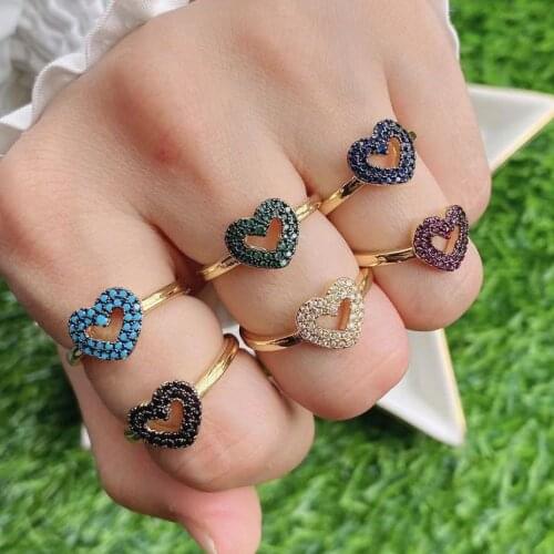 10Pcs Newest Fashion Womens Wedding Cz Hamsa Hand / Love heart Ring Female cute Couple Rings Gifts For Women Girls Party Jewelr