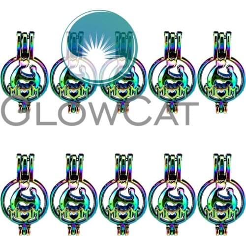 10x C561 Rainbow Color Mom Kids Love Beads Cage Jewelry Making Perfume Essential Oil Diffuser Stone Pearl Cage Locket Pendant