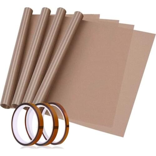 7 Pack PTFE Sheet Heat Transfer Paper Set 4 PCS Sheet and 3 Roll Sublimation Heat Resistant Temperature Tapes for Printing