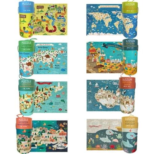 8sets 864pcs cute world animals sea map Five continents puzzles children educational toys Baby Preschool birthday Christmas Gift