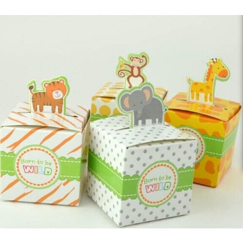 Promotion! 30 pcs Lovely Animal Baby Shower Candy Boxes Baby Full Moon Birth Announcement Birthday Gift Box
