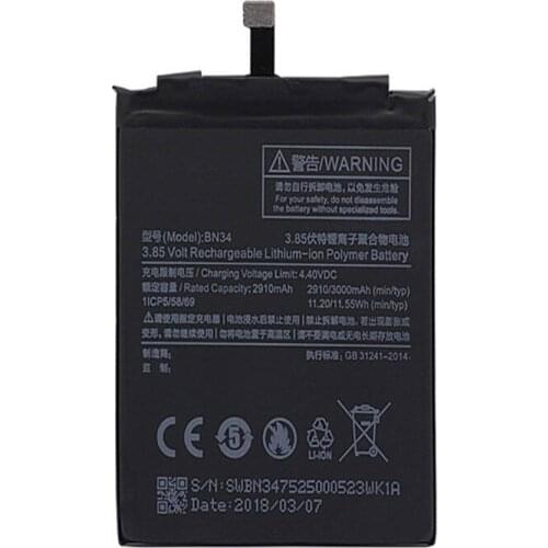 BN34 cell Phone Battery for Xiaomi Redmi 5A 5.0" Replacement Battery 2910mAh High Capacity Phone Batteries With Tools