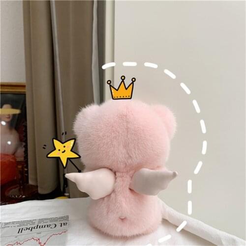 Real Fur Keychain Luxury Genuine Mink Small Pig Pink Pendant For Women Bag Charm Trinket Car Key ring Metal Ring Ornament Gift