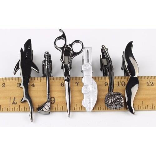 Black Neck Tie Pin Clips Clasp Chrome Stainless Steel Glasses Feather Mustache Golf Groom Mens Clothing Accessories