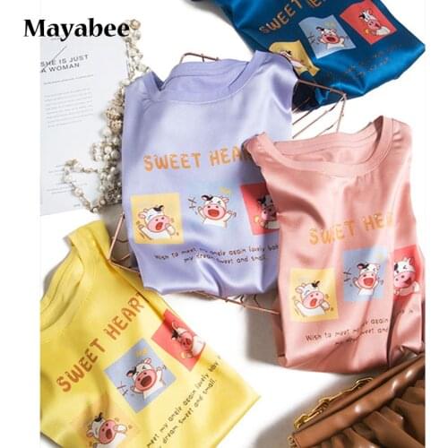 A Sense Of Luxury! Heavy 19 Momi Silk Digital Printing Short-Sleeved T-Shirt Women Multicolor 2021 Spring Summer New