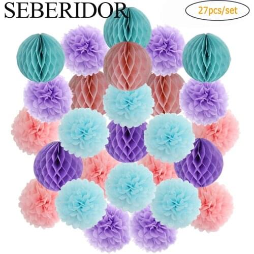 Baby Boy Girl Baptism Decor 6" 8" 10" 12" Round Paper Honeycomb Ball Pink Purple Blue Unicorn Party Favor Tissue Pompom