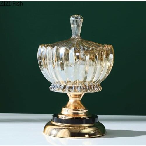 Golden Glass Decorative Bowl Snack Nuts Storage Ornament Candy Jar Fruit Plate Dinner Table Desktop Decor Modern Home Decoration