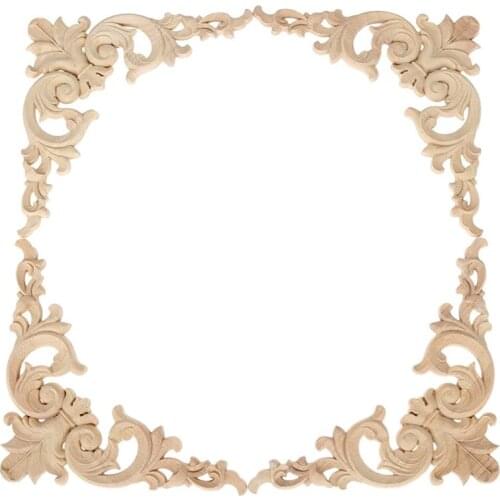 4Pcs Wood Carved Mouldings Corner Onlay Applique European Style Classic Furniture Home Decor 20X20cm