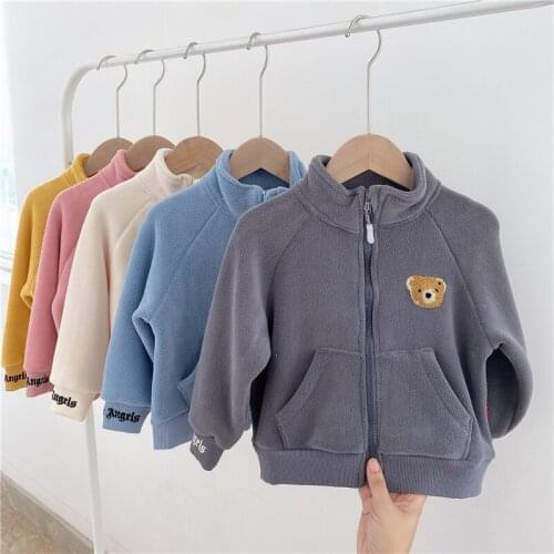 Kids Winter Jackets 2020 New Arrival Thicken Velvet Warm Children Coats Casual Cartoon Bear Zipper Jacket for Boys Girls 3-7 Y