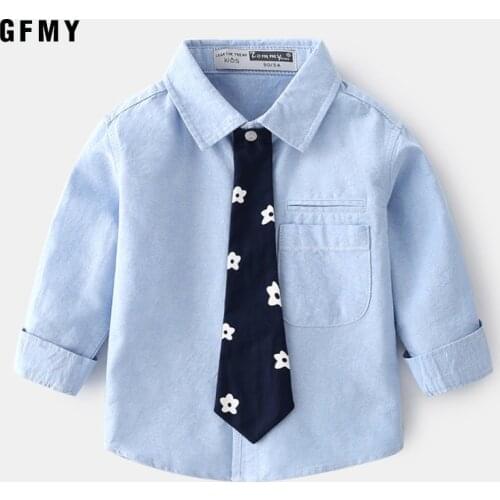 GFMY 2-10 Years Baby Toddler Clothes School Uniform Boys Bow Shirts Long Sleeve Turn-down Collar Kids Shirt For Boys Childrens