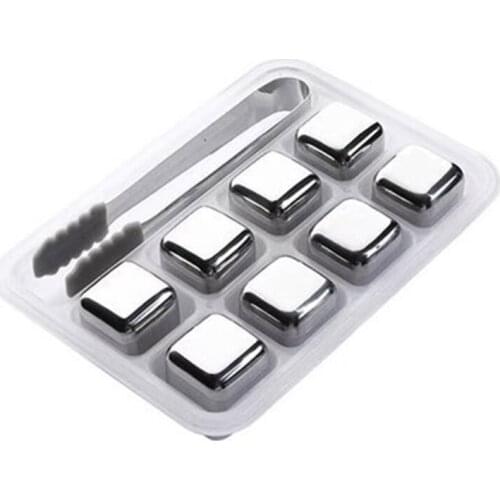 Whiskey Stones Metal Ice Cubes Stainless Steel Ice Cubes Reusable Wine Ice Stone Beverage Chilling Rocks with Ice Tong for Man