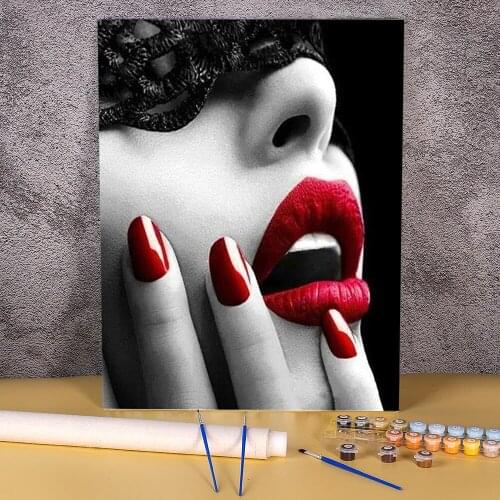 Woman Red And Black Paint By Numbers Set Oil Paints 40*50 Canvas Painting Decorative Paintings For Handiwork