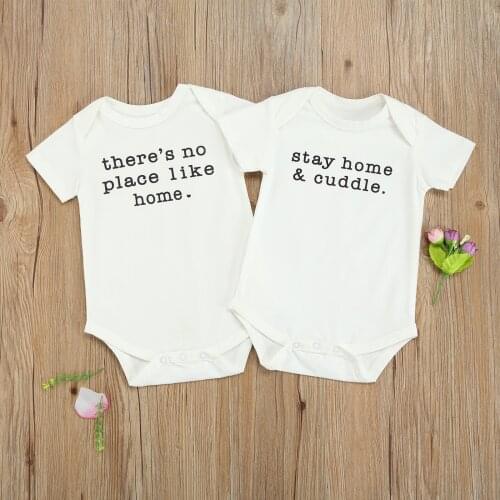 Baby Girls Boys Twins Bodysuits 2021 New Funny Letter Print Short Sleeve Round Neck Casual Jumpsuits