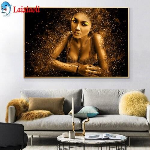Fashion sexy Woman Black and Gold 3D picture of rhinestones mosaic full embroidery paint with diamonds painting sale African art