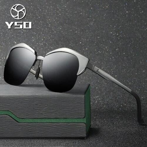 YSO Sunglasses Men Women Polarized UV400 Aluminium Magnesium Frame HD Sun Glasses Driving Glasses Semi Rimless Accessories 8601