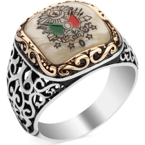 Mens Handmade Ring Ottoman Coat of Arms 925 Sterling Silver Sedef Men Ring Turkish Vitage Accessory Ottoman Motif Ring Men Gifts