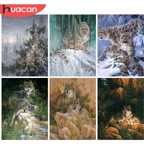 HUACAN 5d Diamond Painting Wolf Mosaic Animal Handmade Gift DIY Diamond Embroidery Leopard Home Decor Craft Kit