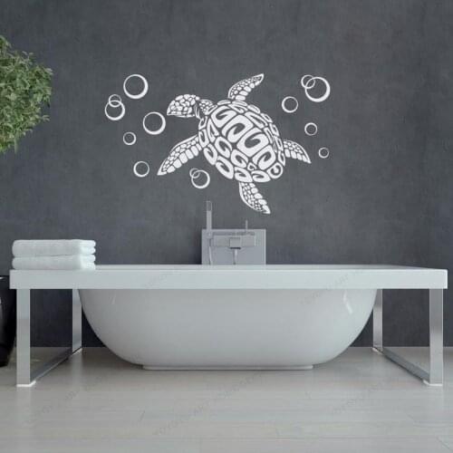 Bathroom wall sticker Sea Turtle with Bubbles Wall Decal Turtles Wall decor removable wall art mural HJ1229