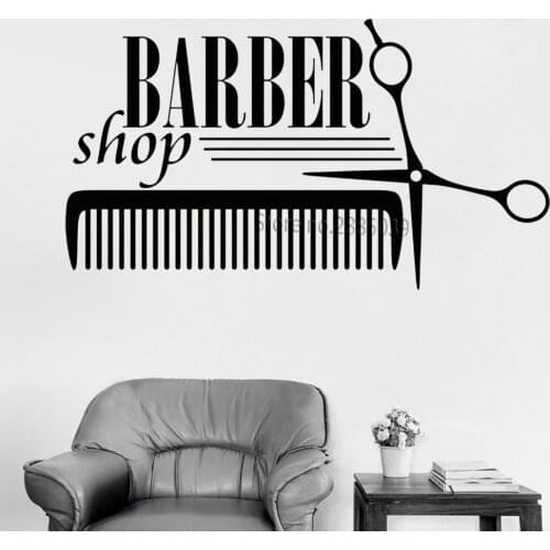 New Style Hair Salon Sign Vinyl Wall Stickers Barber Shop Badges Tools Decals Wall Decor Art Murals Wallpapers Removable LC987
