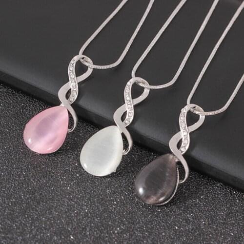Woman Fashion Crystal Statement Bridal Wedding Party Accessories Opal Water Drop Necklace Pendant Earrings Jewelry Sets Gift