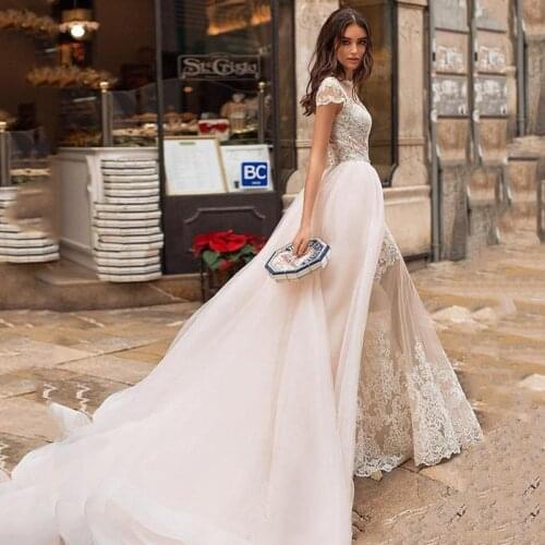 Eightree Cap Sleeve Mermaid Wedding Dresses Sweetheart Lace Tulle Wedding Gowns robe de mariee Long Detachable Train Bride Dress