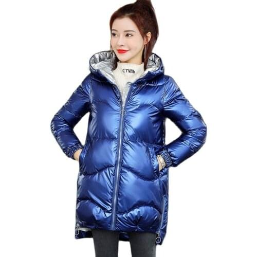 Down Cotton Jacket Winter Woman 2021 Jackets Women Bright Face Korean Style 2021 Mid-length Colorful Hooded Snow Jacket Women