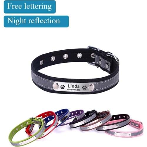Luxury Stainless Steel Collar Pet Dog Collars and Harnesses Microfiber Dog Collars Reflective Lettering Cat Collars with Name