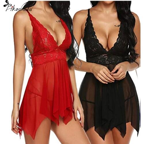 Sexy Lingerie Set Plus Size Hot Erotic Lace Transparent Underwear Sleepwear Porno Nightgown Dress Sex Costumes lenceria 3XL
