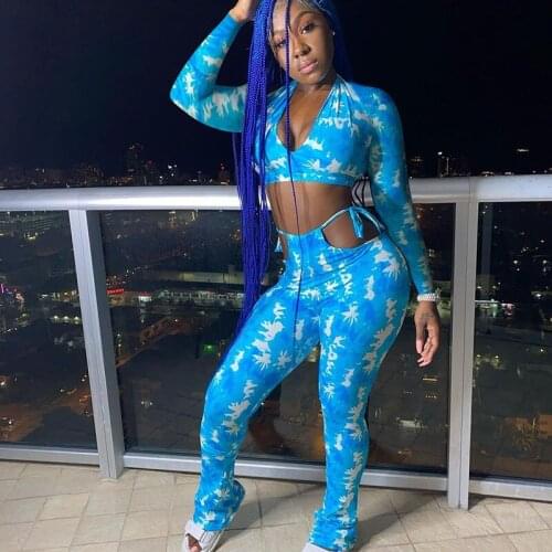 Print Sexy 2 Piece Set Women Crop Top and Pants Matching Sets Streetwear Party Club Outfits 2021 Fall Clothes for Women Sets