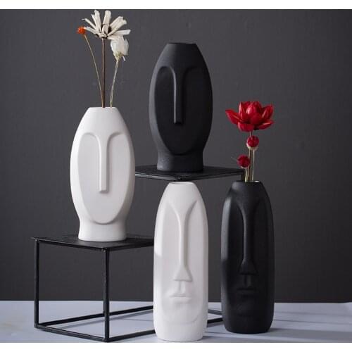 Vase Nordic Home Decoration Ceramic Flower Pot Room Decoration Sculpture Face Statue Flower Arrangement Art Desktop Crafts