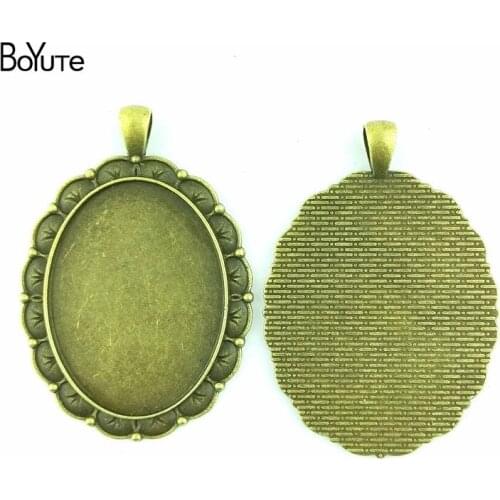 BoYuTe (20 Pieces/Lot) 40*30MM Oval Cameo Glass Cabochon Setting Bronze Plated Blank Pendant Base Tray for Diy Jewelry Making