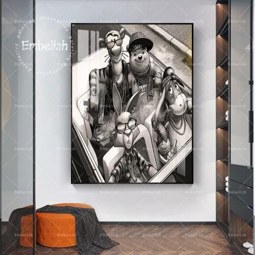 Embelish 1 Pieces Black And White Cartoon Wall Art Pictures For Living Room Home Decor Posters HD Print Canvas Painting Artworks